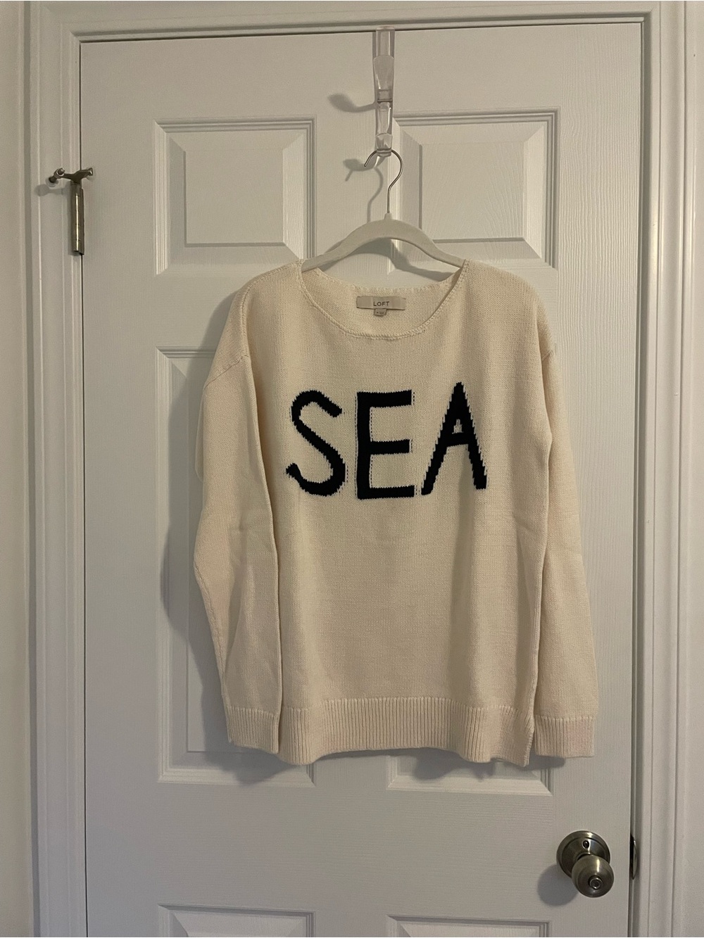 LOFT Cream Sweater with Black 'SEA' Lettering